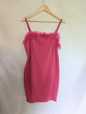 Blue Leopard Feather Trim Mini Dress Bubblegum Pink 1X Dolls Kill